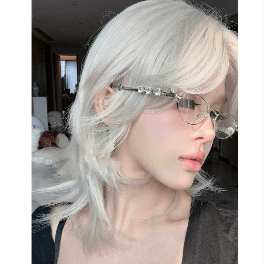 Lace wolf tail short curly hair cos platinum blonde personalized curly hair medium parted high level wig