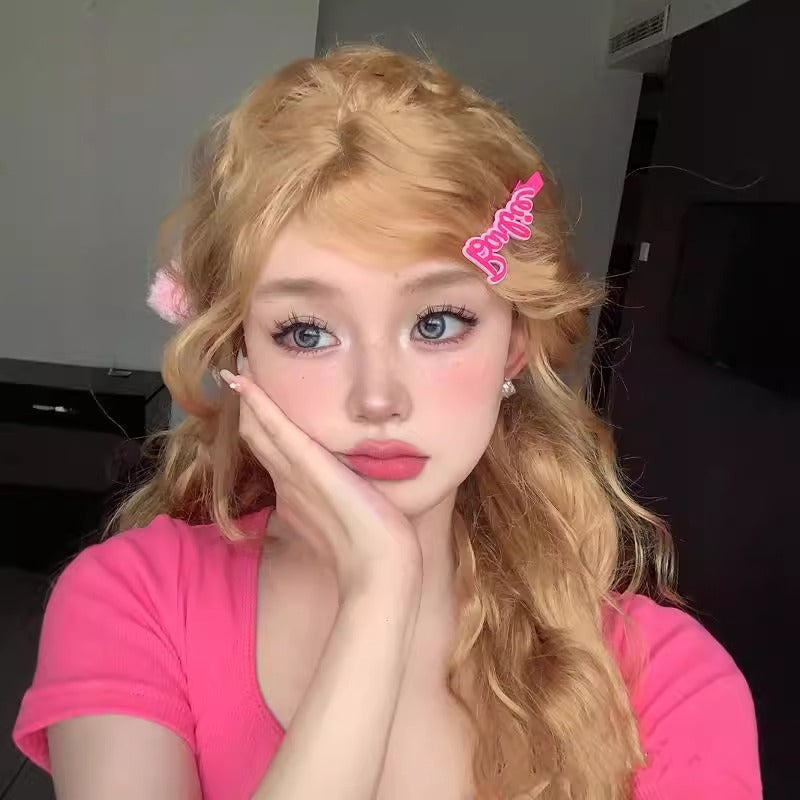 Wool curls girl band style can be tied up water wave curls full head set