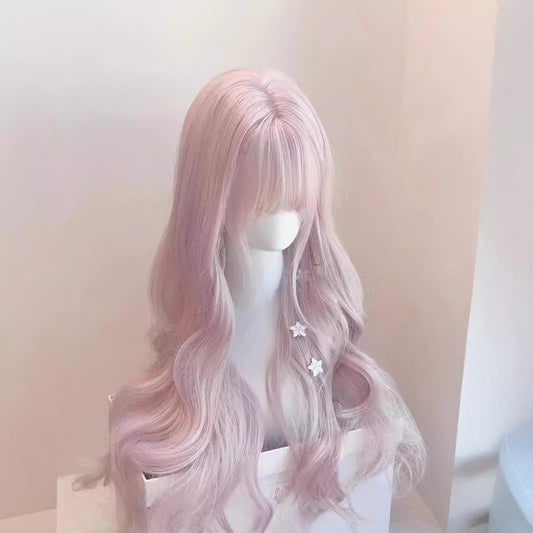 Lolita pink big wave long curly hair full wig