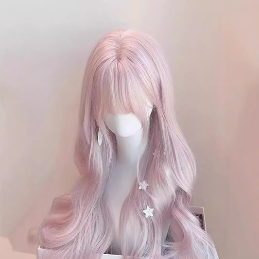 Lolita pink big wave long curly hair full wig